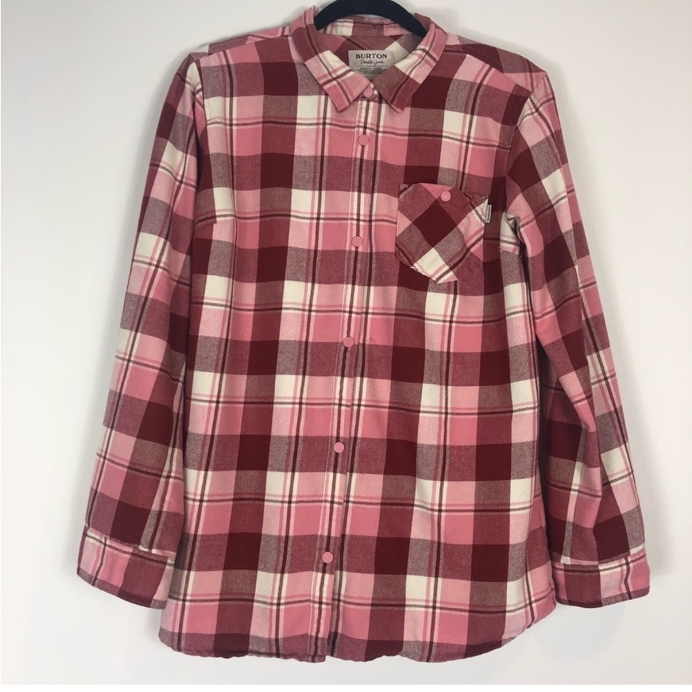 Burton grace tech snap red white and pink flannel